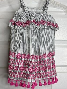 Jessica Simpson White & Pink Striped Tassel Sundress